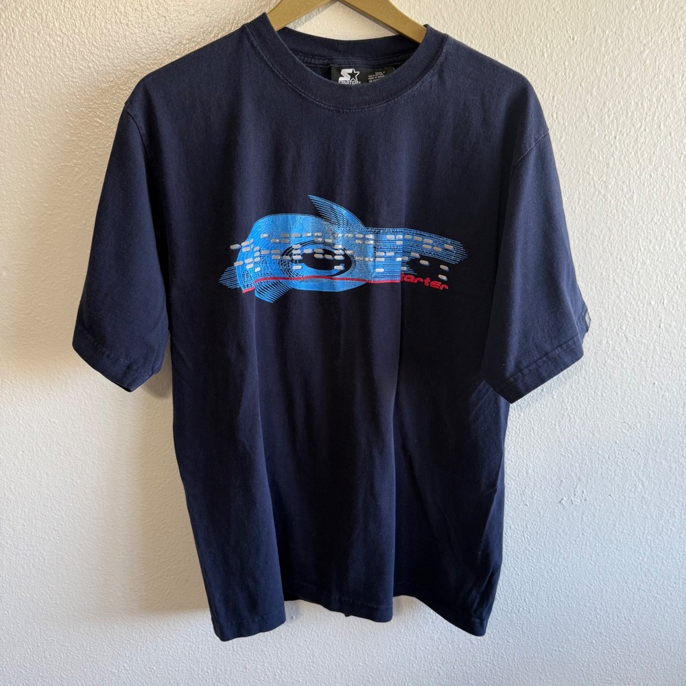 Vintage Starter Mens Medium Navy Blue Graphic Tee Shirt Punk Skate Hip Hop Y2K